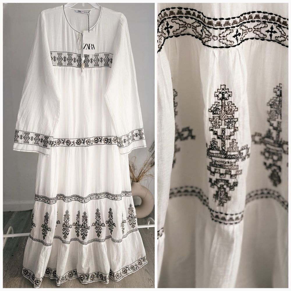 Zara Cotton Embroidered Dress New - Picture 5 of 6